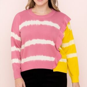 Parker Tie Dye Pink Yellow Jorja Asymmetrical Striped Sweater Preloved Size XL